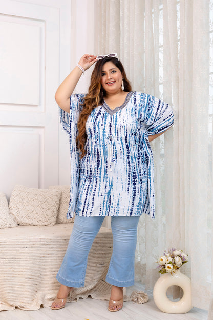 Blue Tie-Dye Kaftan Tunic Top