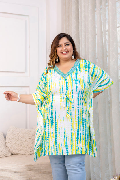 Sea-Green Tie-Dye Kaftan Tunic Top