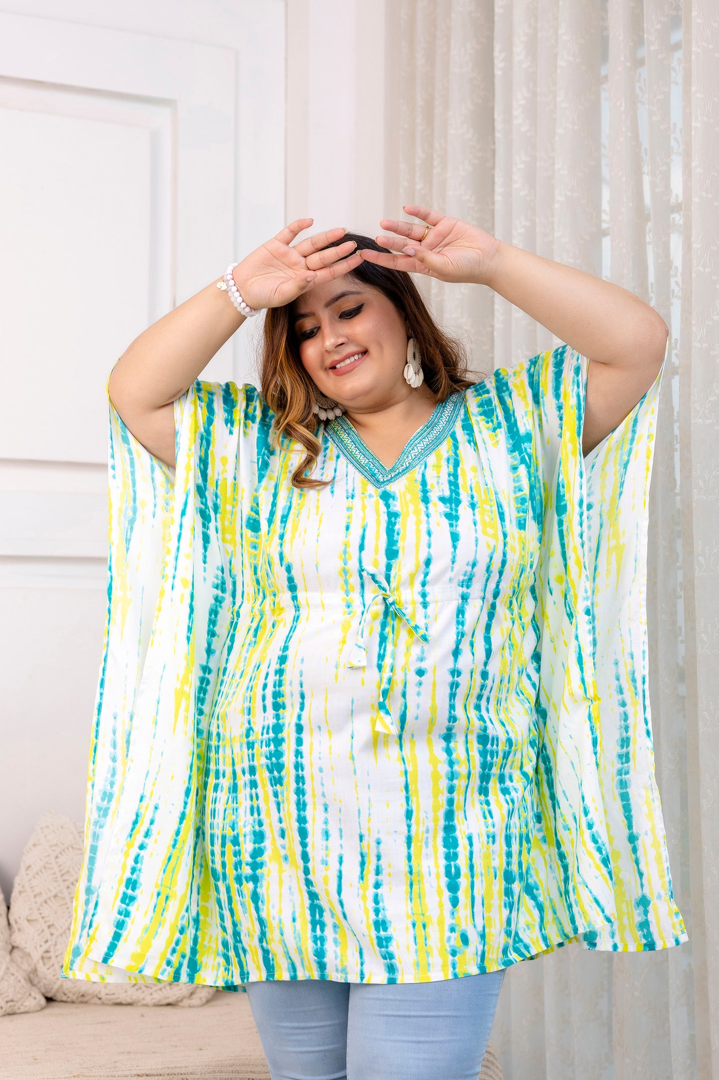 Sea-Green Tie-Dye Kaftan Tunic Top