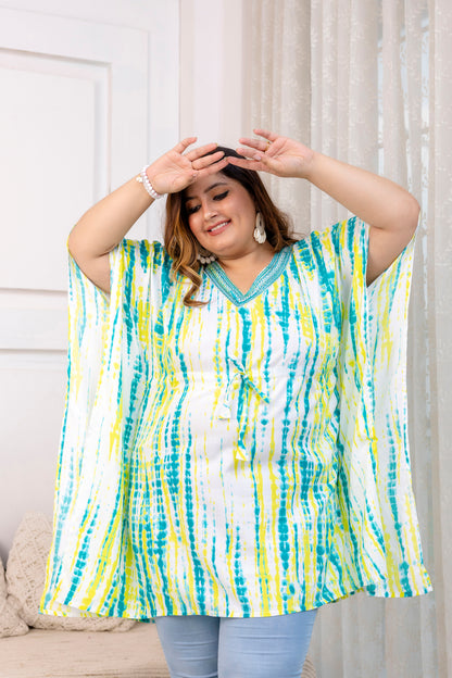 Sea-Green Tie-Dye Kaftan Tunic Top