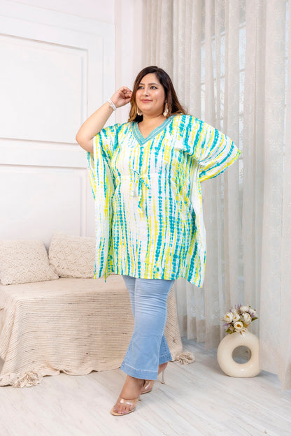 Sea-Green Tie-Dye Kaftan Tunic Top