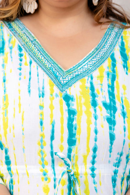 Sea-Green Tie-Dye Kaftan Tunic Top