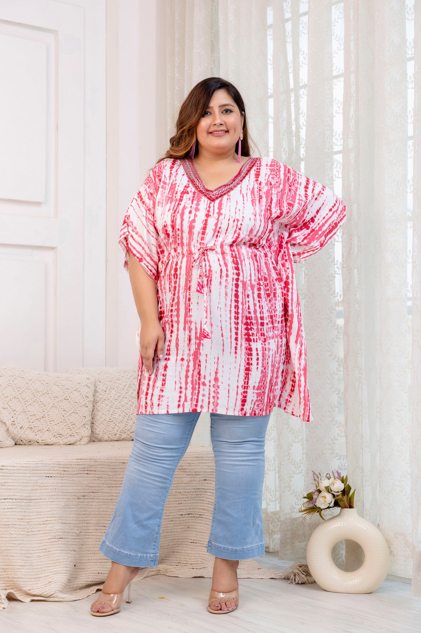 Pink Tie-Dye Kaftan Tunic Top