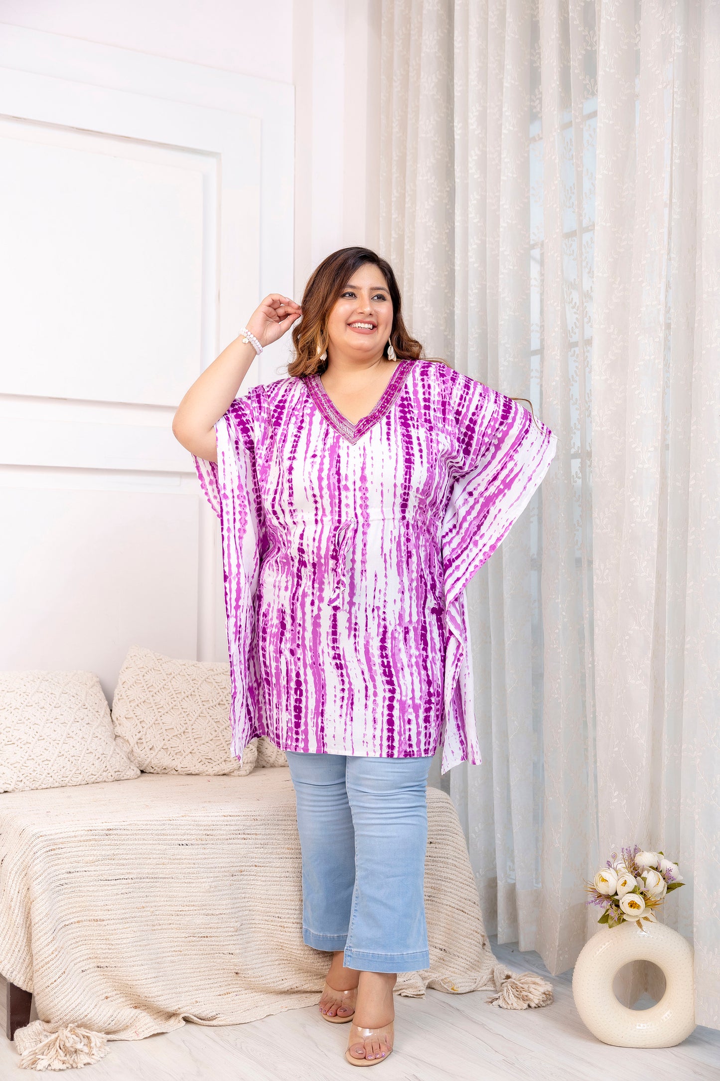 Purple Tie-Dye Kaftan Tunic Top