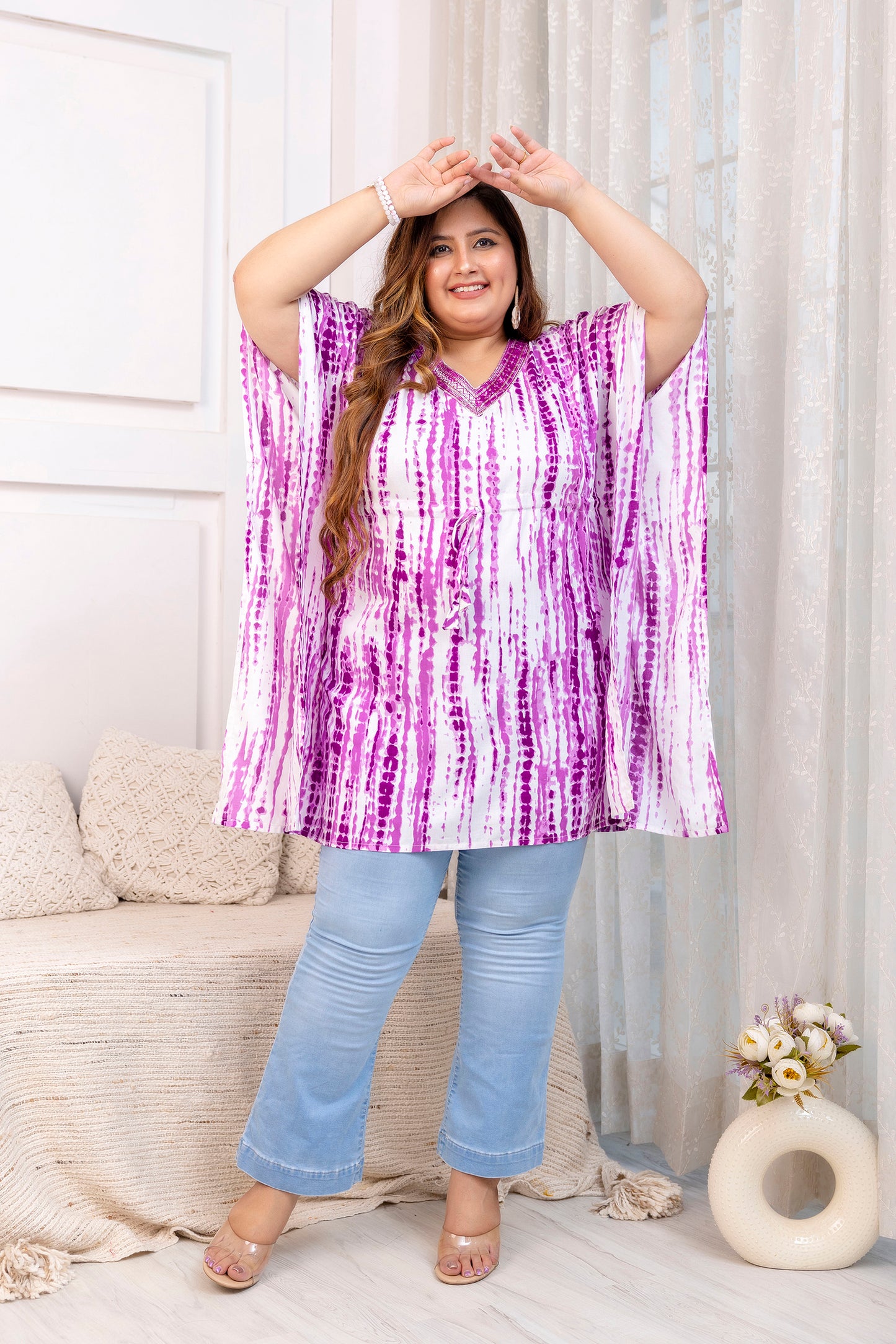 Purple Tie-Dye Kaftan Tunic Top