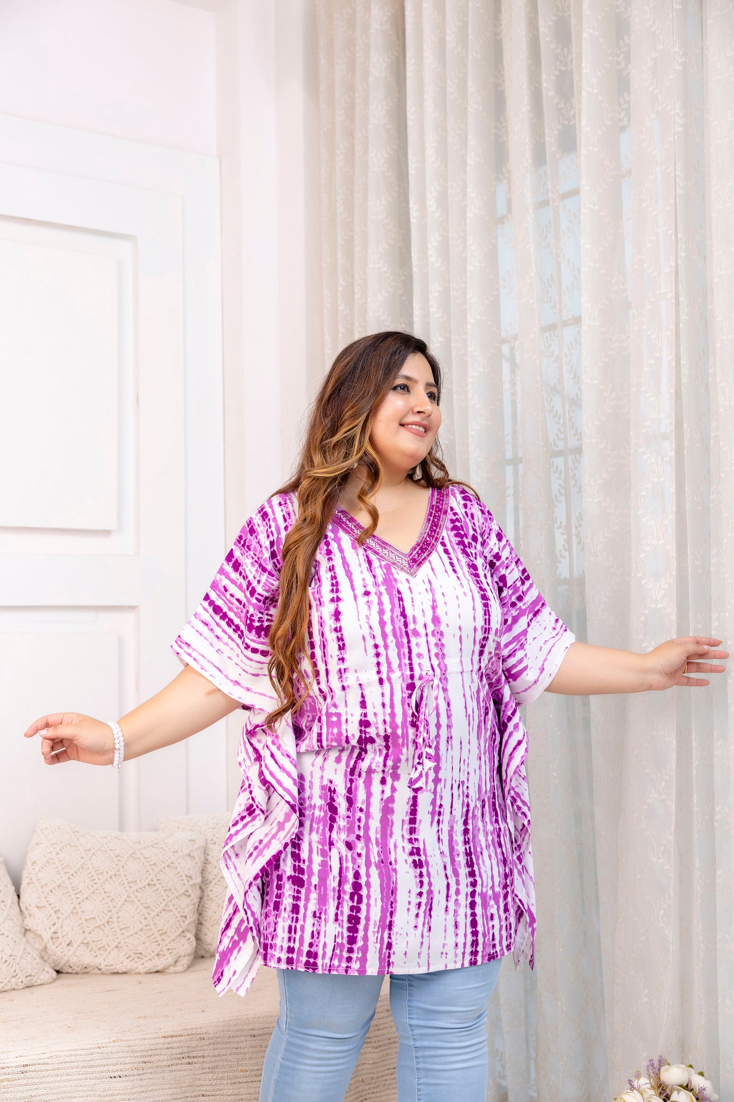 Purple Tie-Dye Kaftan Tunic Top