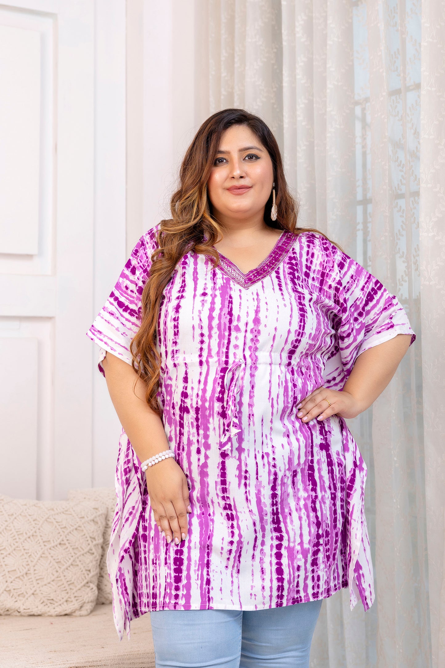 Purple Tie-Dye Kaftan Tunic Top