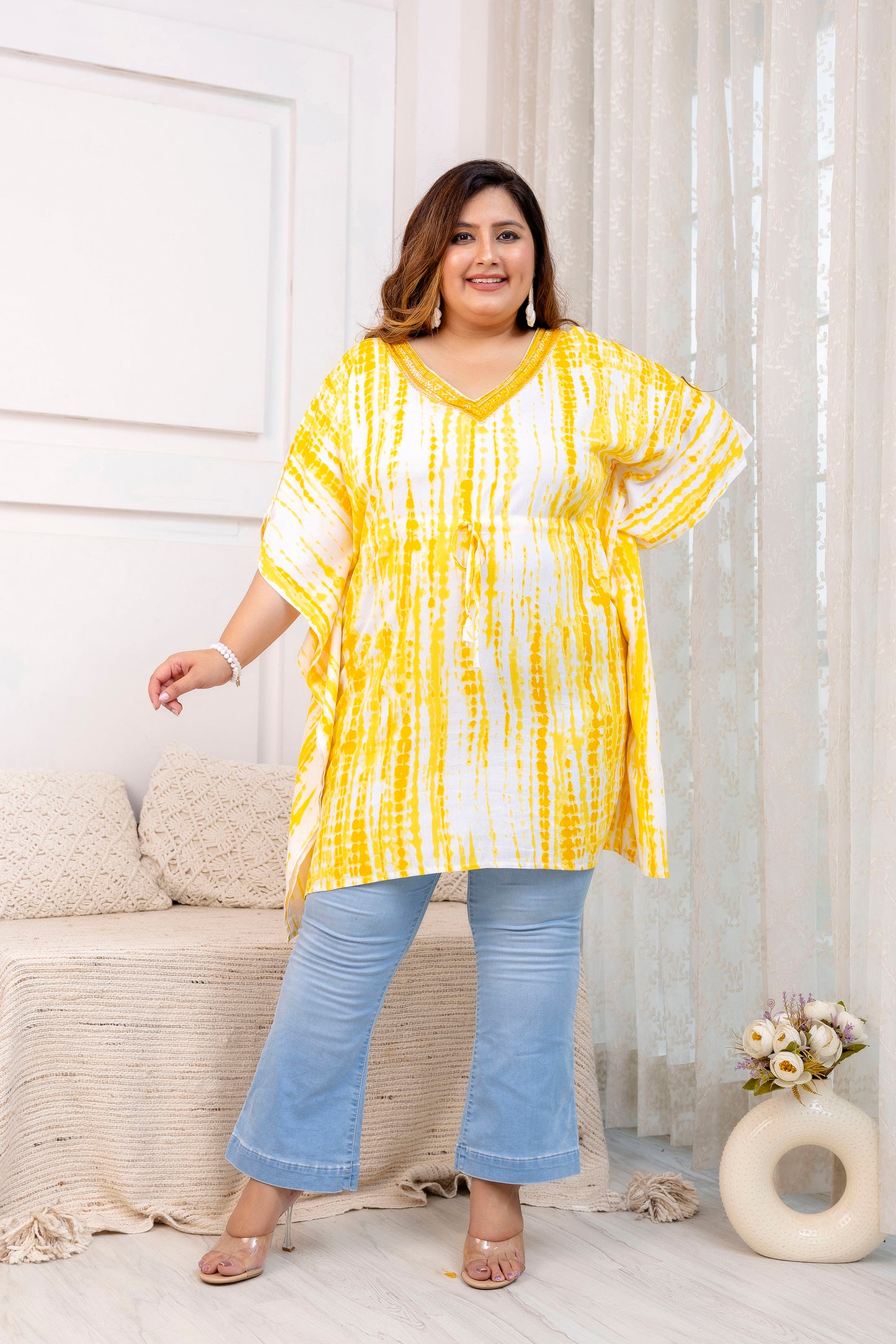 Yellow Tie-Dye Kaftan Tunic Top