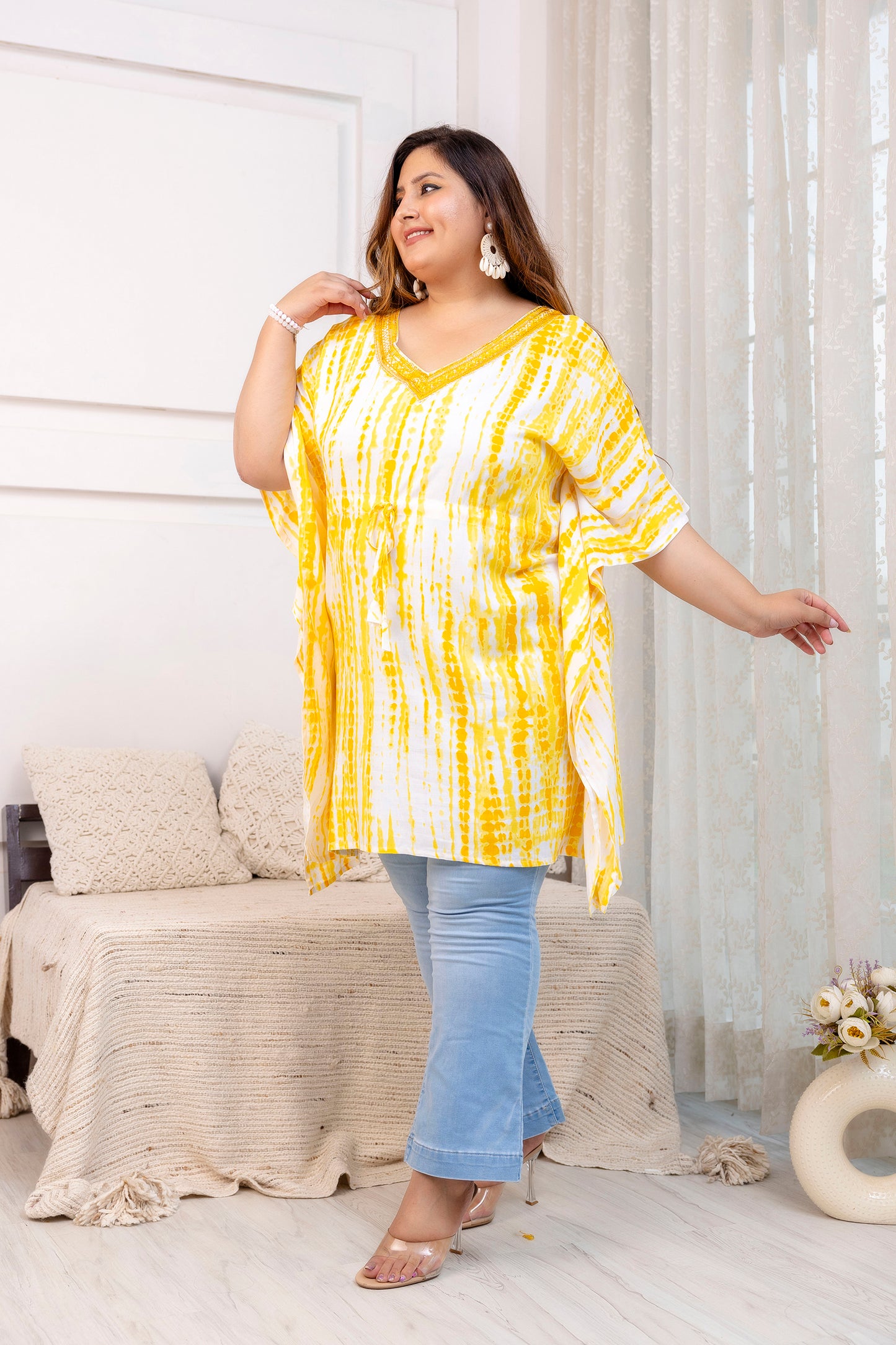 Yellow Tie-Dye Kaftan Tunic Top