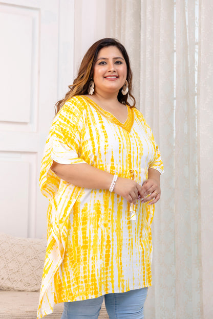 Yellow Tie-Dye Kaftan Tunic Top