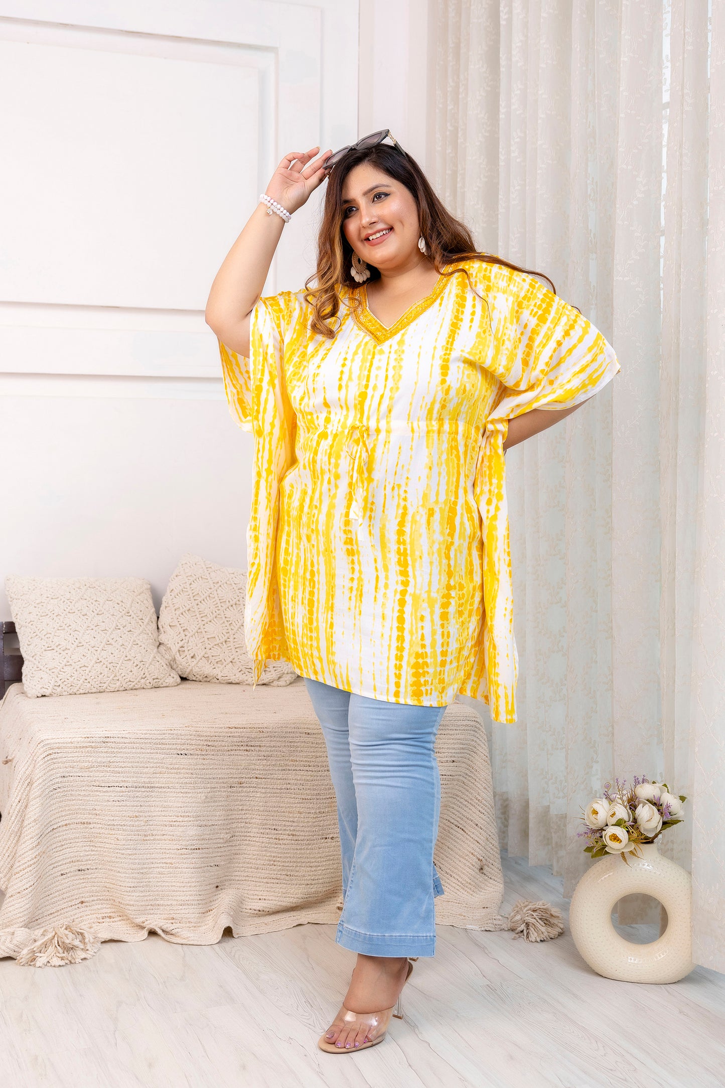 Yellow Tie-Dye Kaftan Tunic Top