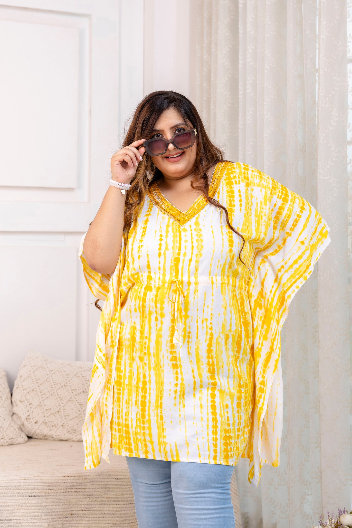 Yellow Tie-Dye Kaftan Tunic Top