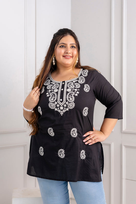 Black Embroidered Pure Cotton Top