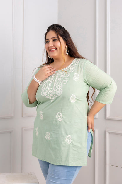 Pistachio Green Embroidered Pure Cotton Top