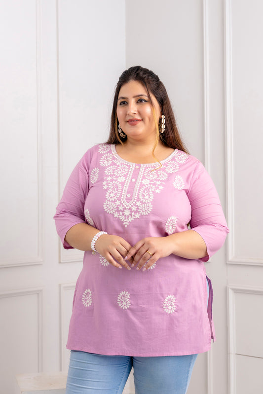 Light Pink Embroidered Pure Cotton Top