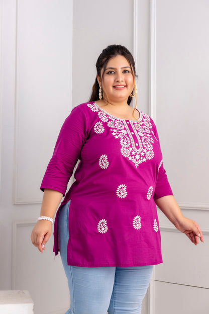 Magenta Embroidered Pure Cotton Top