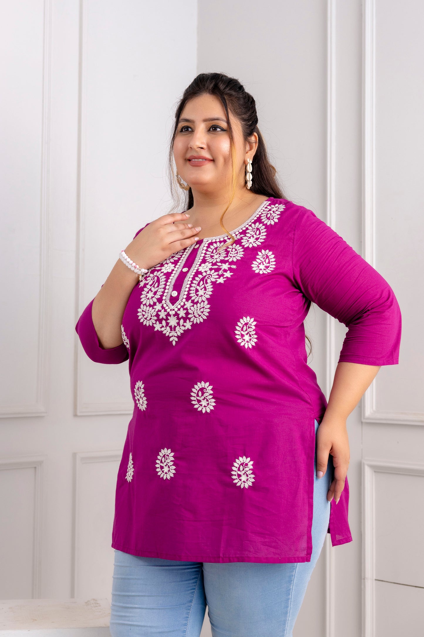 Magenta Embroidered Pure Cotton Top