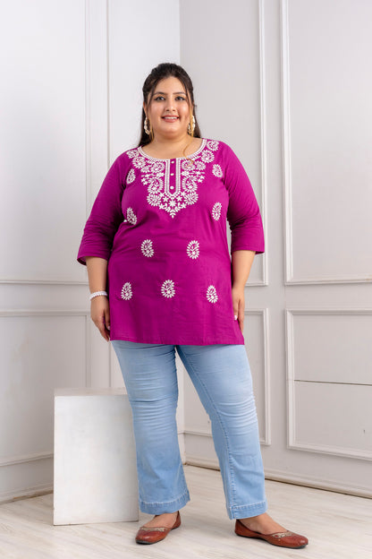 Magenta Embroidered Pure Cotton Top