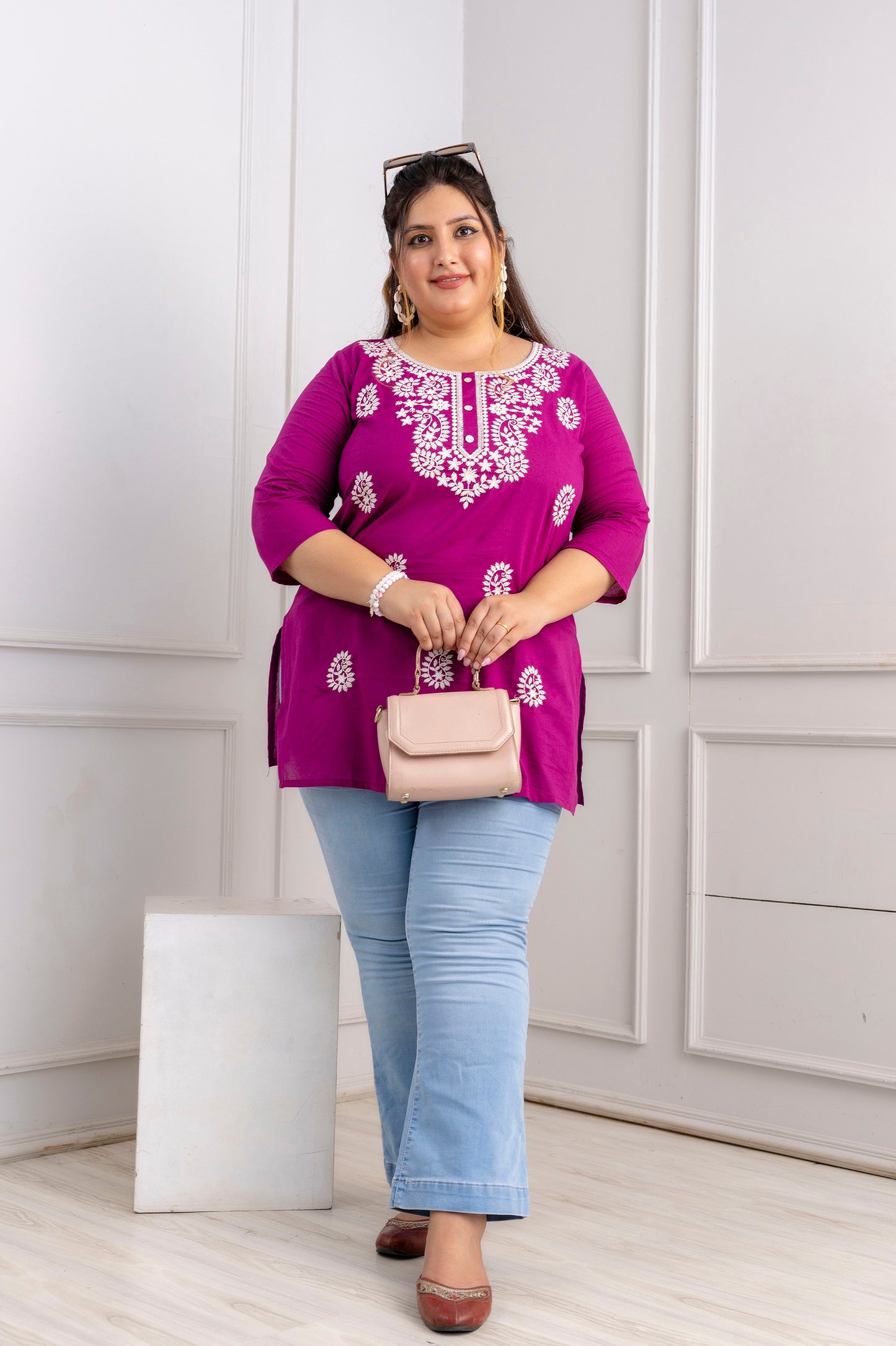 Magenta Embroidered Pure Cotton Top