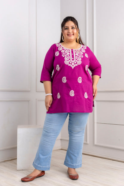 Magenta Embroidered Pure Cotton Top