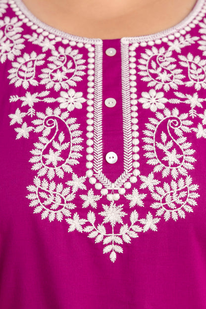 Magenta Embroidered Pure Cotton Top