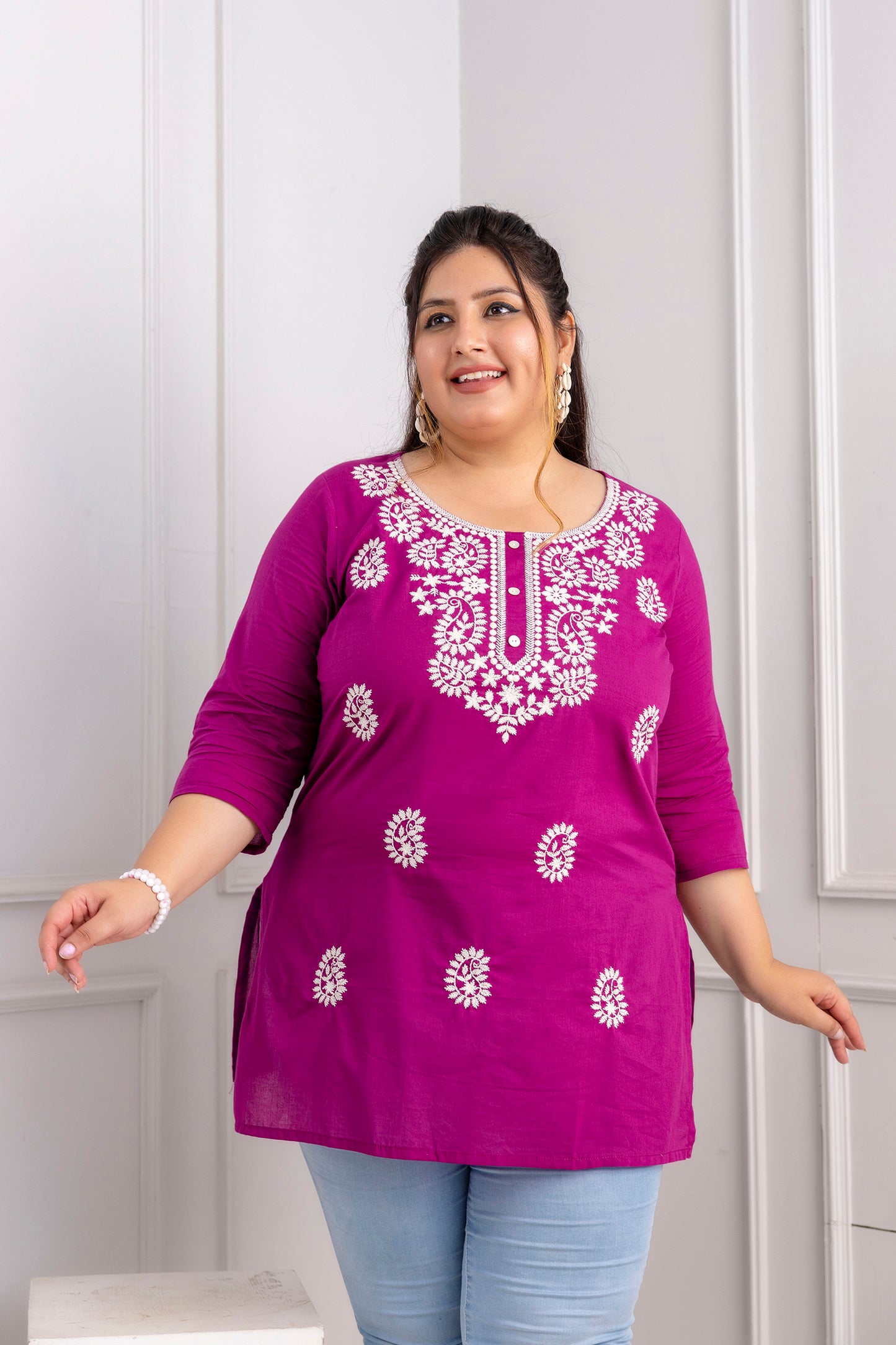 Magenta Embroidered Pure Cotton Top