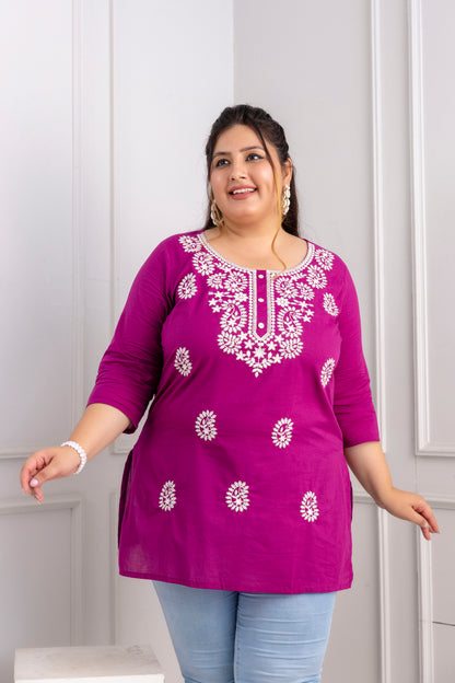 Magenta Embroidered Pure Cotton Top