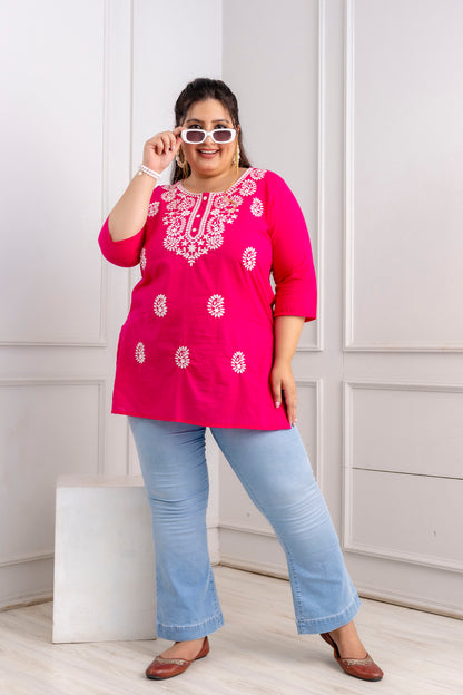 Pink Embroidered Pure Cotton Top