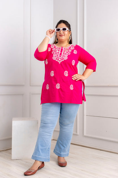 Pink Embroidered Pure Cotton Top