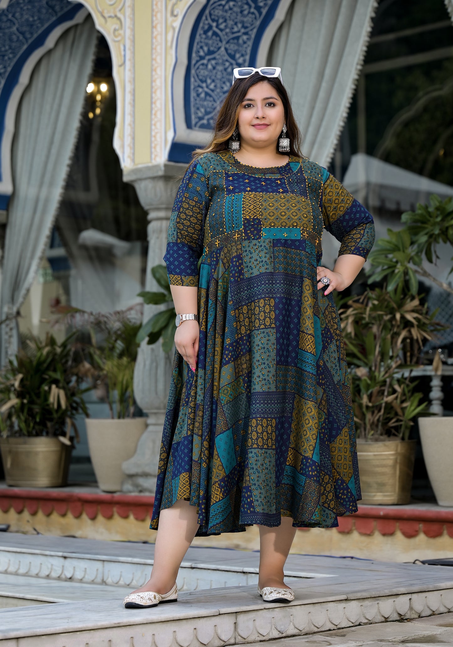 Multicolored Flared Anarkali Kurti With Handwork