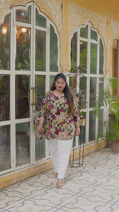 Beige Printed Top/Tunic
