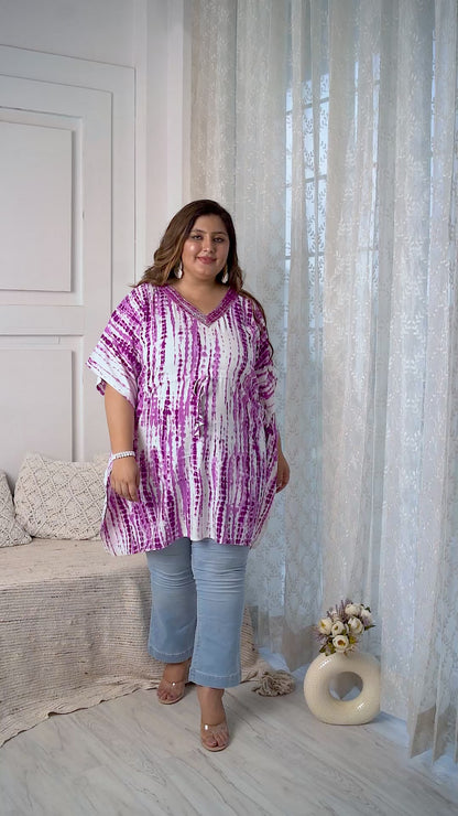 Purple Tie-Dye Kaftan Tunic Top