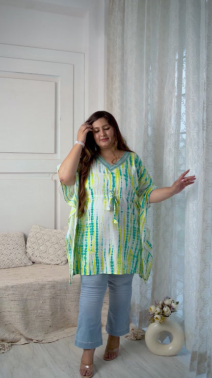 Sea-Green Tie-Dye Kaftan Tunic Top