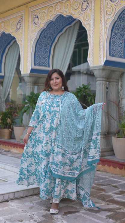 Blue Anarkali Kurta Dupatta Set