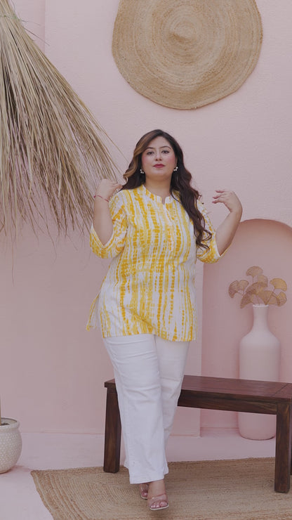 Yellow White Tie-Dye Printed Top