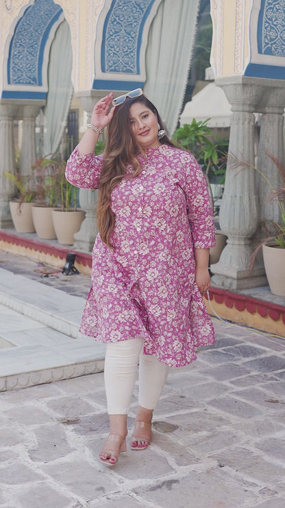 Pink Front Slit 'A' Line Kurta (Cotton)