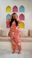 Orange Printed Night Suit Shirt & Pajama Set
