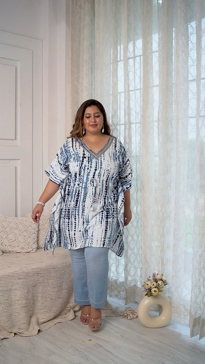 Blue Tie-Dye Kaftan Tunic Top