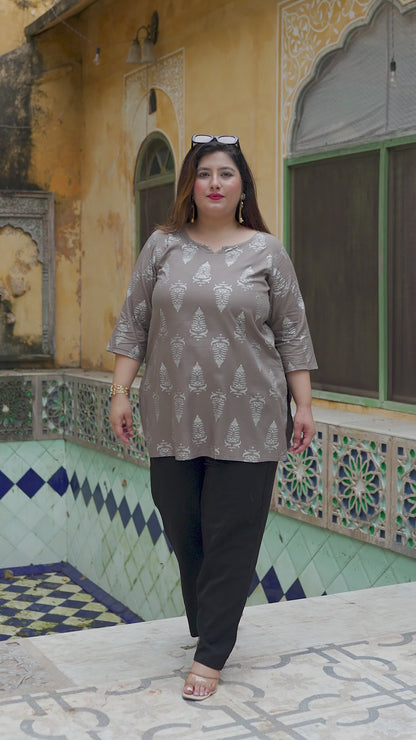 Grey Printed Top/Tunic