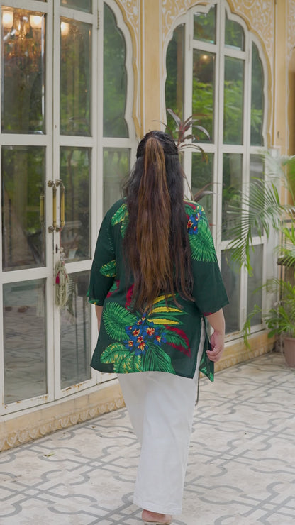 Bottle Green Printed Top/Tunic