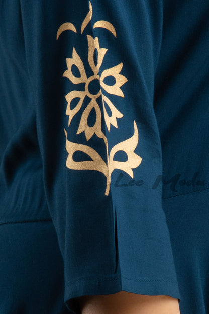 Women Printed Rayon Flared Kurta  (Blue)