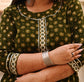 Olive Green Mirrorwork Straight Kurti