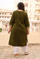 Olive Green Mirrorwork Straight Kurti