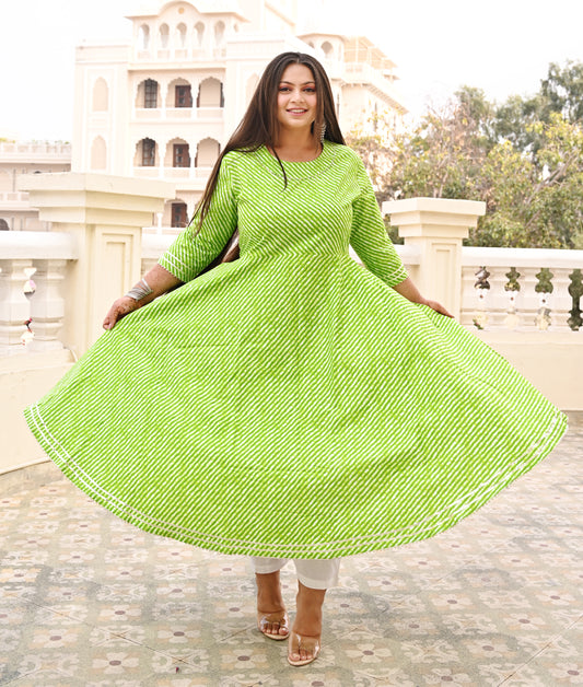 Lime Green Lehariya Anarkali Kurti