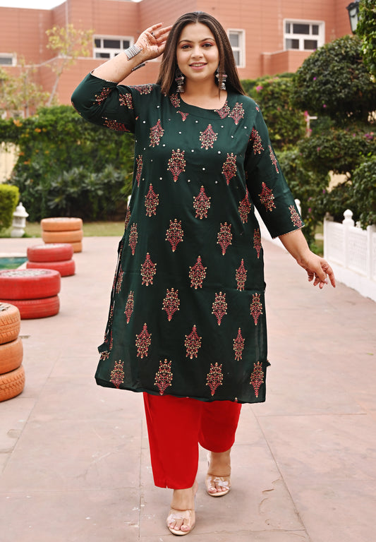Sacramento Green Mirror Work Straight Kurti