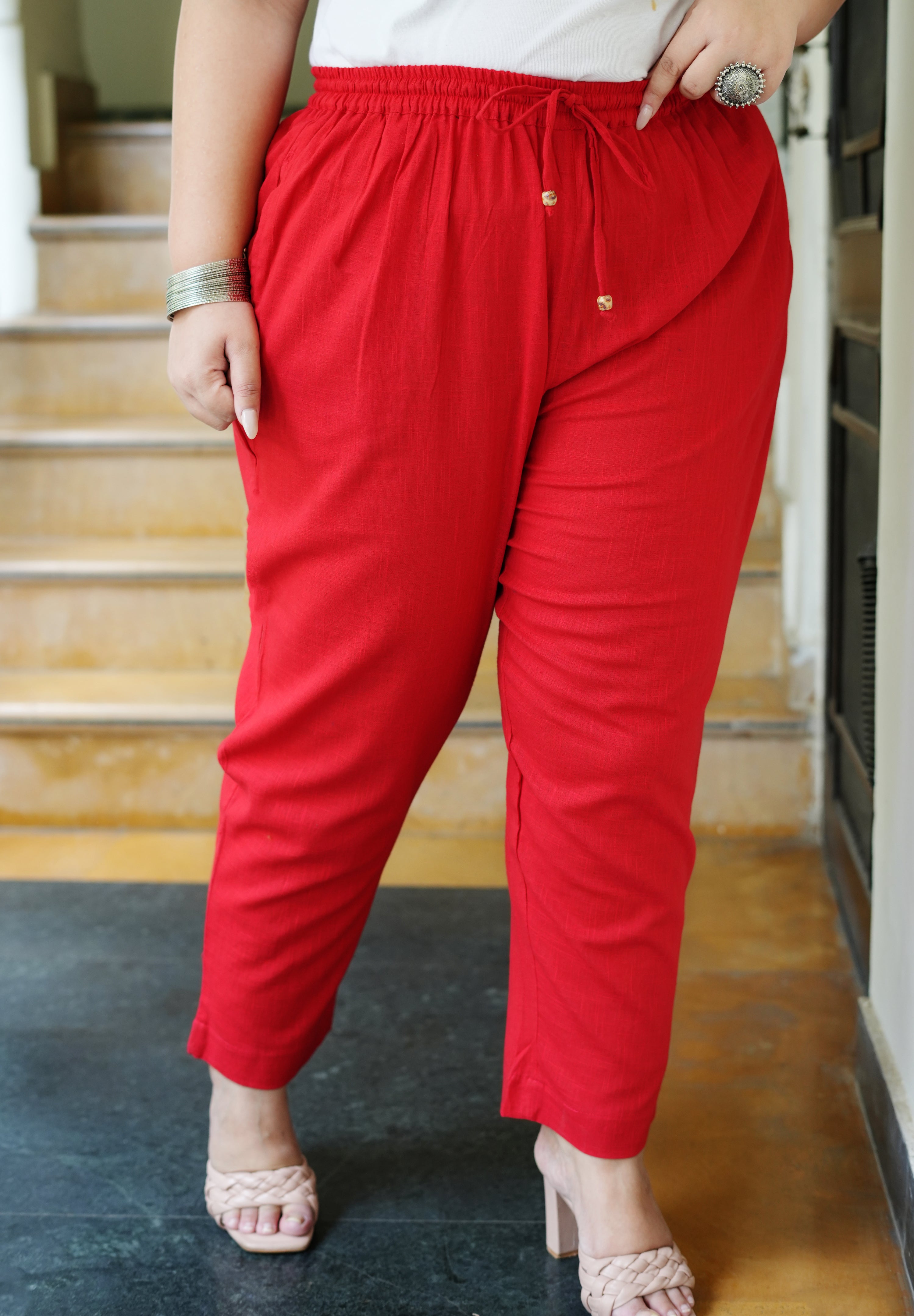 Plus Size Plus Size Pink Paisley Print Cotton High Waist Pants Online in  India | Amydus