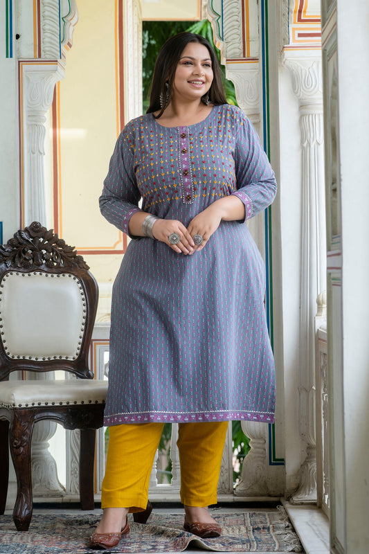 Grey Pure Cotton Kurta Pant Set