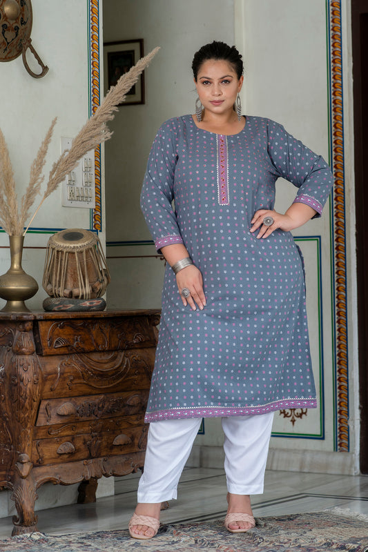 Grey Pure Cotton Straight Kurti