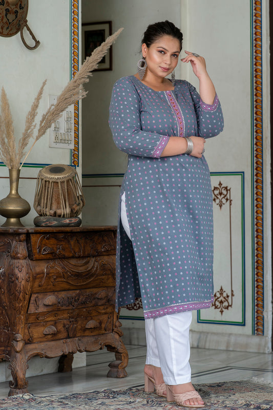 Grey Pure Cotton Straight Kurti