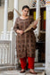 Brown Printed Front Slit Kurta Pant Set